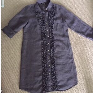 Blue Linen ruffled button down Paperwhite dress/ tunic